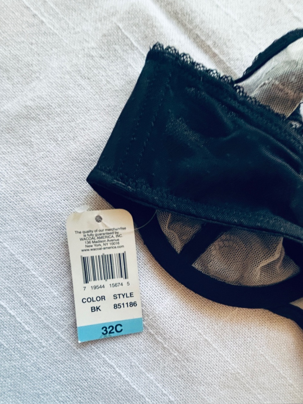 Wacoal Black Lace Underwire Bra with Decorative Bow Women’s 32 C NWT - Picture 3 of 4
